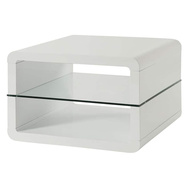 23.5 in. White and Clear Rectangle Glass End Table, Sturdy Build End Side Table for Living Rooms