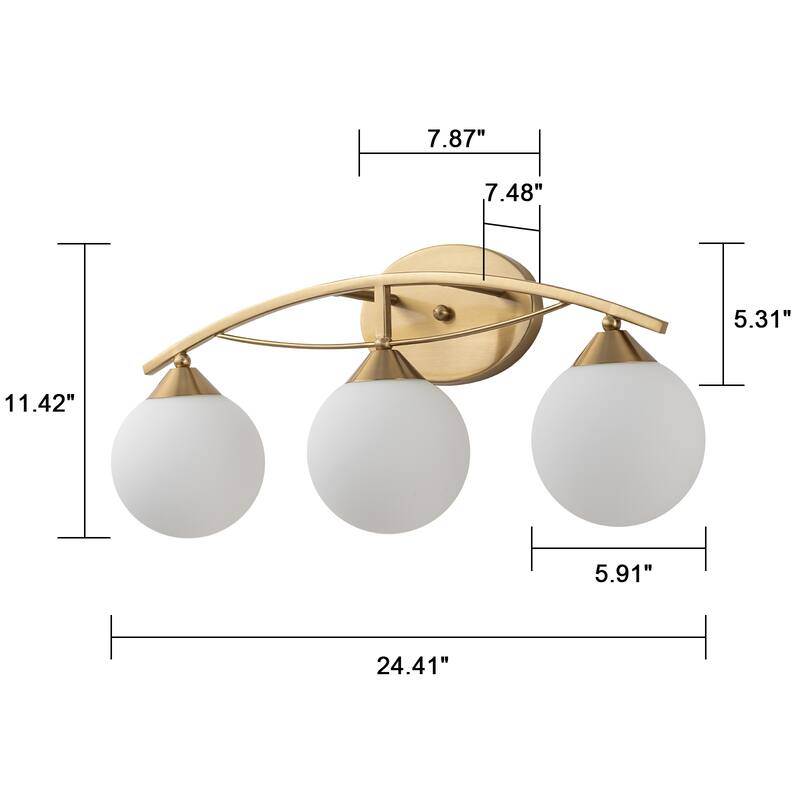 3/4-Light Dimmable Modern Brass Bathroom Vanity Light with Frosted Glass