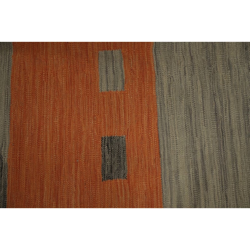 Hand Woven Oriental 100% Wool Carpet Southwestern Modern Greys & Charcoal Kilim Runner Rug - 9' 8'' X 2' 6''