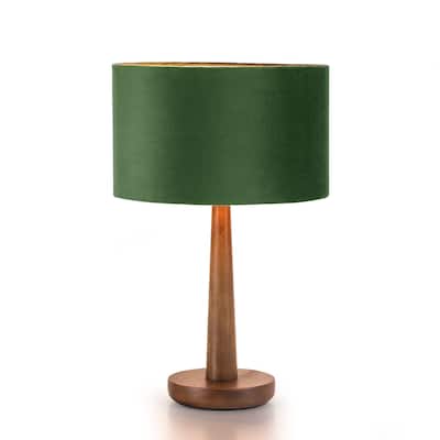 18.5 in. Retro Walnut Wooden Table Lamp with Velvet Shade and Solid Wood Base