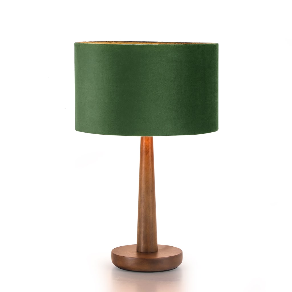 18.5 in. Retro Walnut Wooden Table Lamp with Velvet Shade and Solid Wood Base