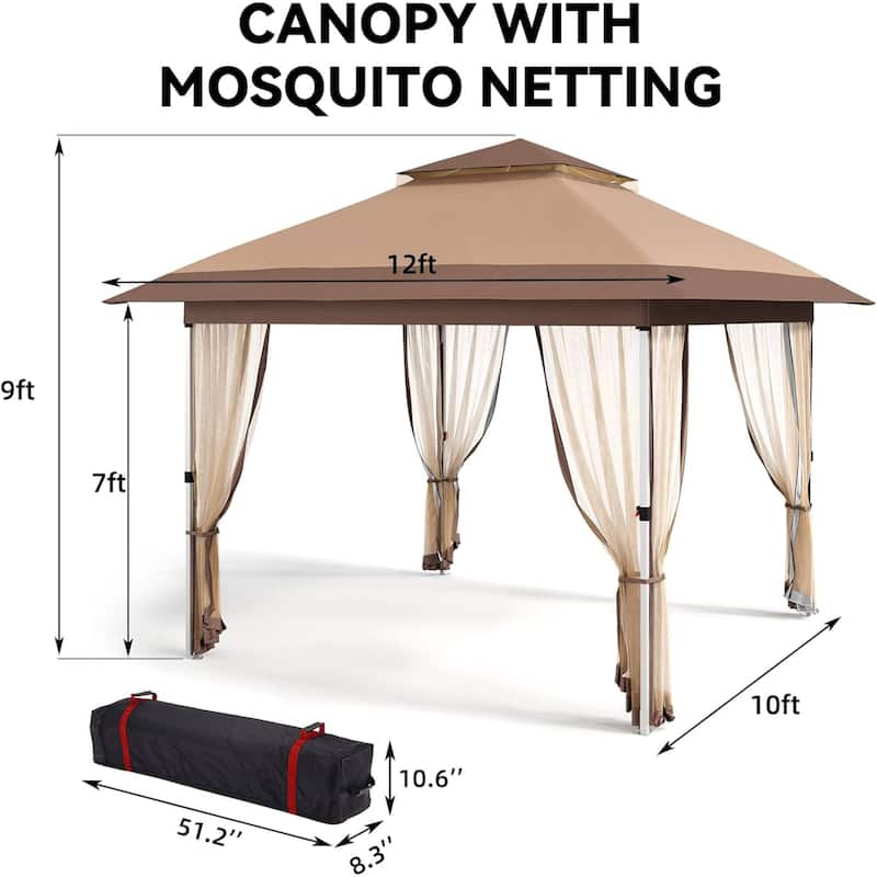 Modern Waterproof 12X12 Ft Instant Pop-Up Gazebo, All-Weather Canopy Tent for Patio, Garden, Backyard, Party - N/A