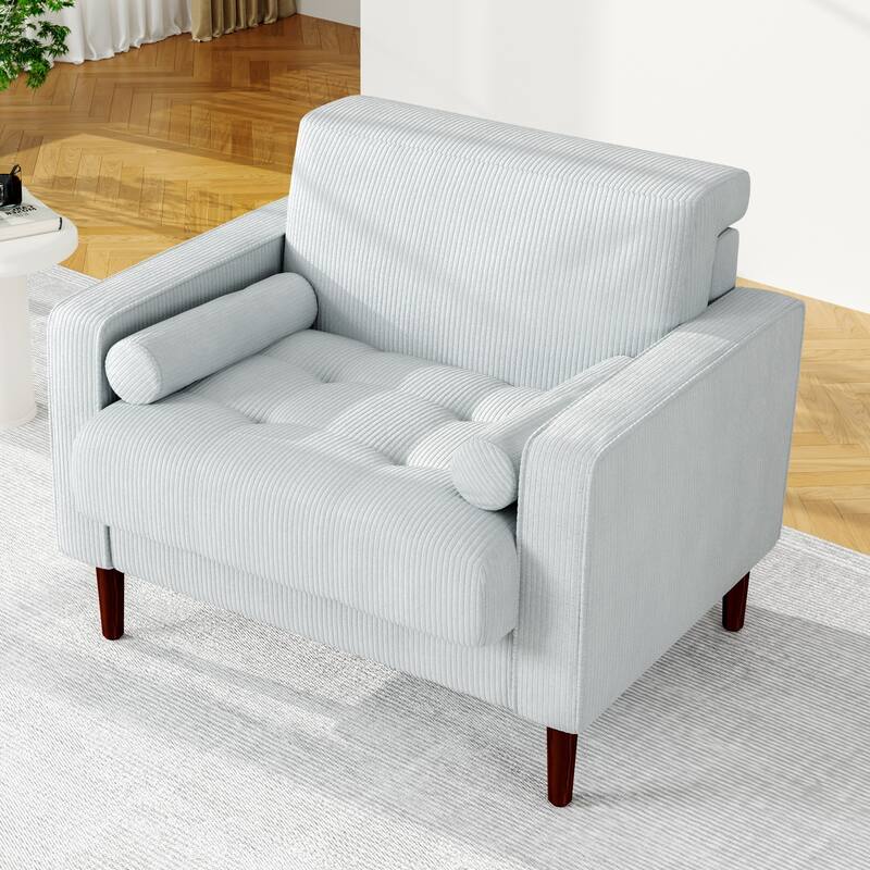 2 Set Upholstered Wide Comfy Accent Club Chair with Wood Leg - 34.6" W x 30.6" D x 28.7" H