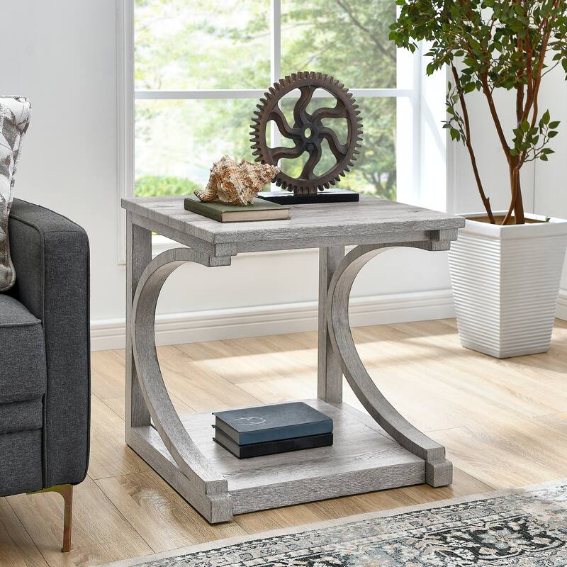 Unique Solid Wood Coffee Table with Storage Shelf