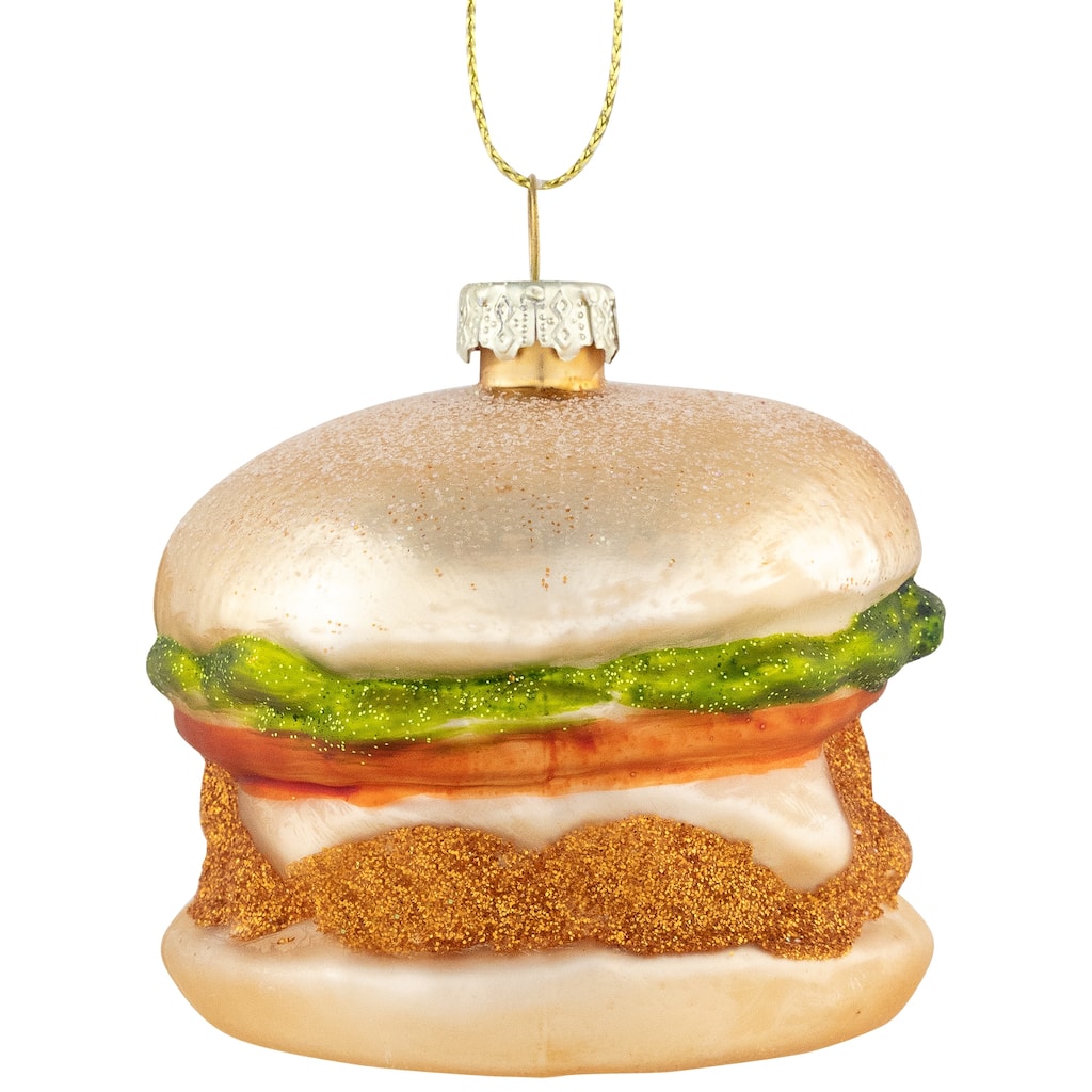 2.5" Juicy Golden Cheeseburger Hanging Glass Christmas Ornament