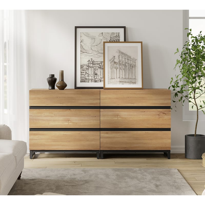 WAMPAT Dresser for Bedroom, Closet Organizers and Storage with 6 Drawers,Chest of Drawers with Metal Base - Oak - 6-drawer