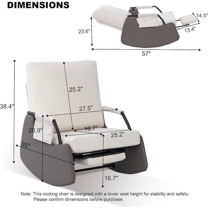 Upholstered Recliner Rocking Chairs for Living Room, Bedroom, Garden - 1PC