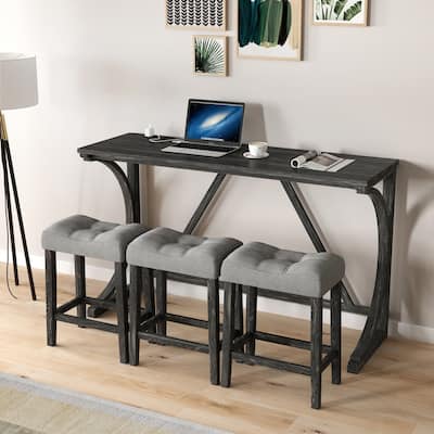 Bar Table Set with Power Outlet, Bar Table and Chairs Set, 4 Piece Dining Table Set