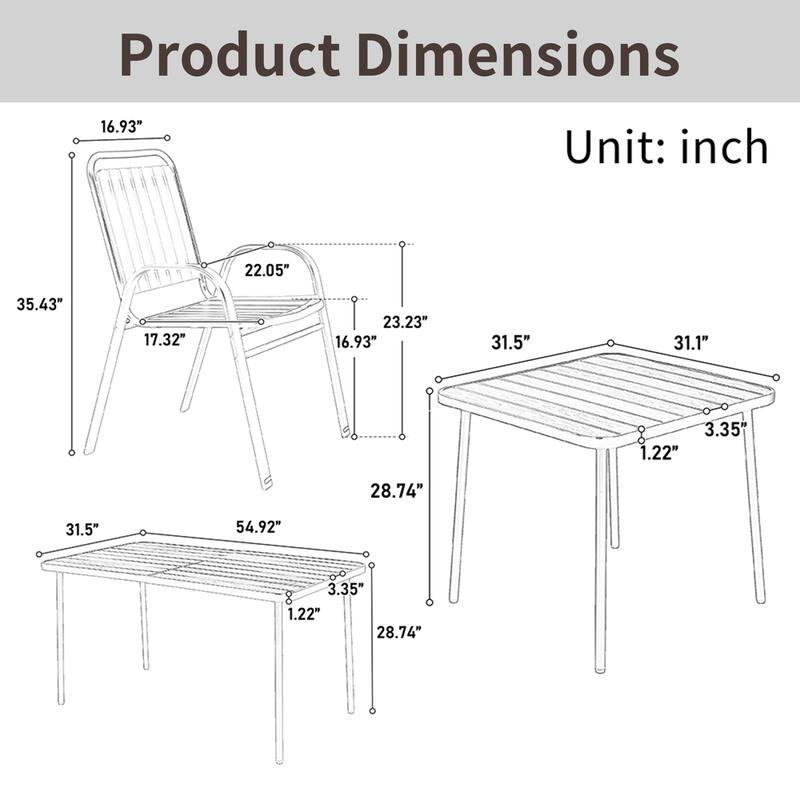 Outdoor Dining Set with Plastic Chairs & Steel Table, 5 Pcs