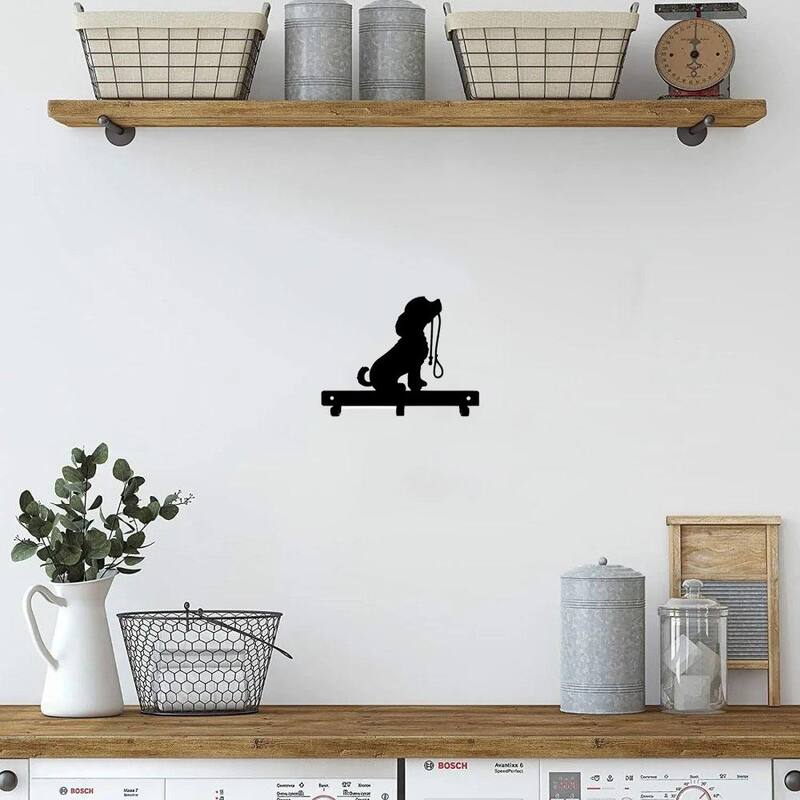 Black Matte Metal DOG Lead Wall-Mounted Towel Rack with 6 Hooks for Towels Robes and Accessories - 7.8”L x 6”H