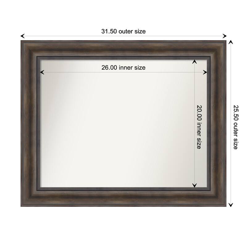Rustic Pine Brown Framed Non-Beveled Custom Wall Mirror, Bathroom Vanity Mirror - Outer Size: 31.5 x 25.5