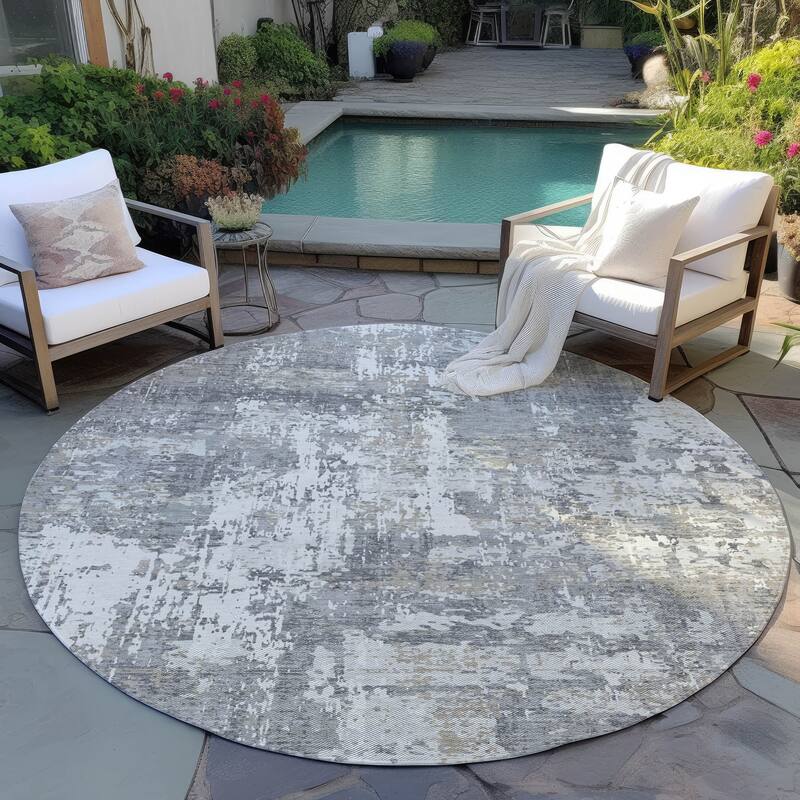 Machine Washable Indoor/ Outdoor Abstract Chantille Rug - Gray - 8' x 8'