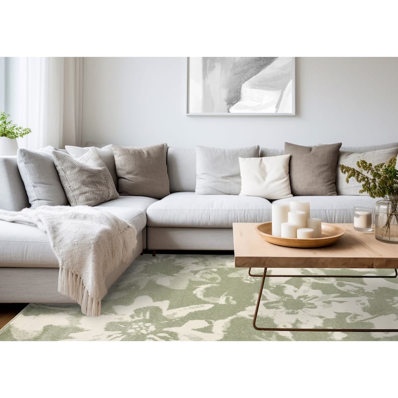 Ellis Collection - Floral Green Cream Area Rug