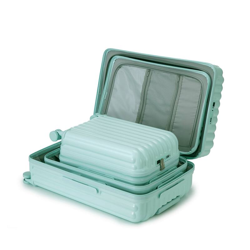 Carry on Hardshell 3 Piece ABS Luggage Set with Cup Holder & USB Port & Phone Holder