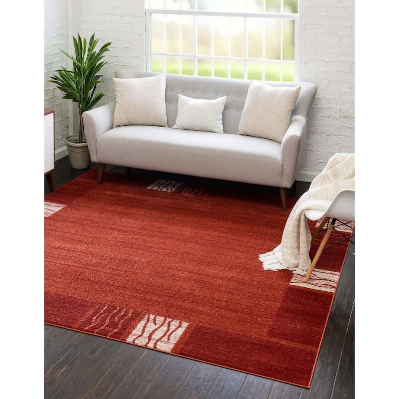 Contemporary Weby Collection Area Rug - 8' Square - Rust Red