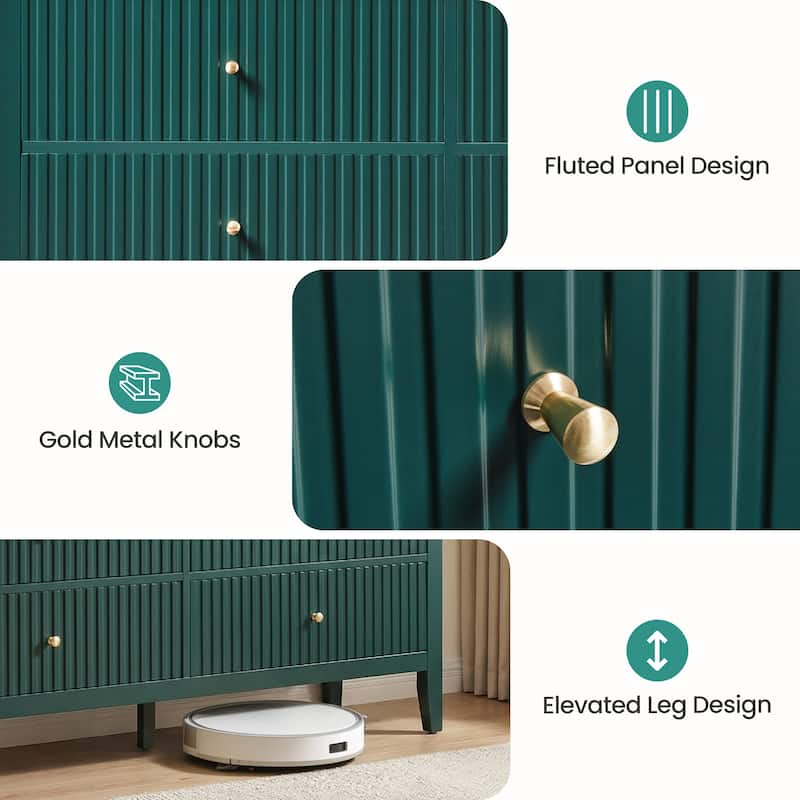 6 Drawer Dresser Fluted Modern with 5 Colors Available | High Weight Capacity Wood Dresser for Bedroom