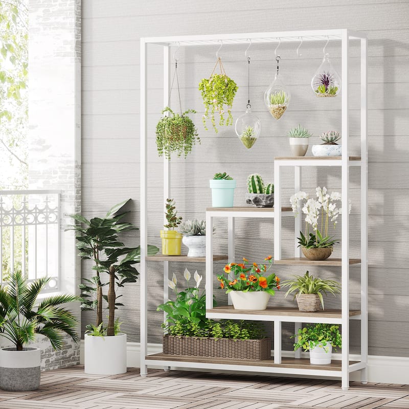 70.9 Inches Tall Indoor Plant Stand with 10PC S Hanging Hooks - White