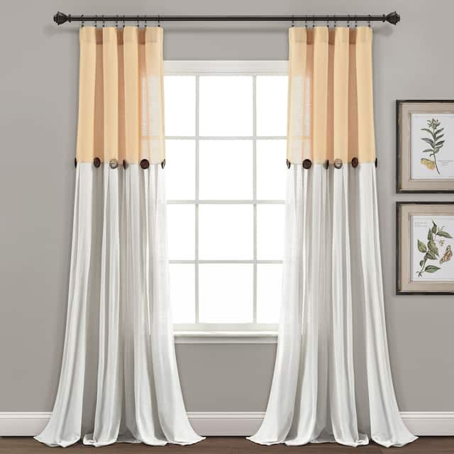 Lush Decor Linen Button Single Panel Window Curtain - 108"lx40"w - Yellow/Off-White