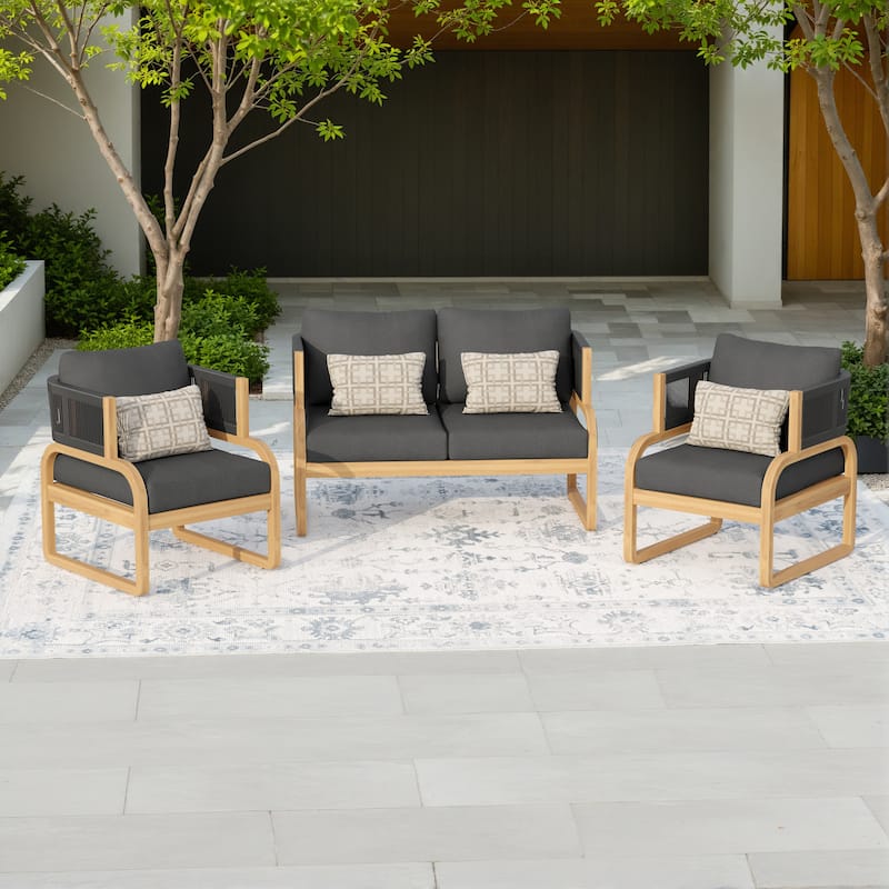 Corvus Rocio 3-piece Outdoor Acacia Conversation Set with Sunbrella Cushions and Pillows