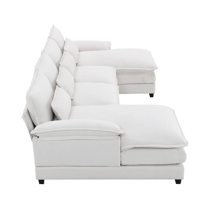 Modular U-shaped Sectional Sofa with 4 Waist Pillows, 6-Seat Upholstered Sofa with Chaise Lounge, Oversized Chenille Cloud Sofa