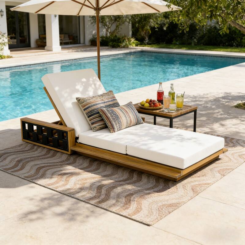 Christopher Knight Home - Modern Outdoor Acacia Wood Tri-Fold Chaise Lounge with Rope Accents & Water-Resistant Foam Headrest