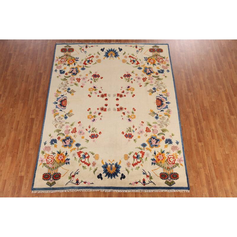 Floral Heriz Serapi Indian Area Rug Handmade Wool Carpet - 7'9" x 9'9"