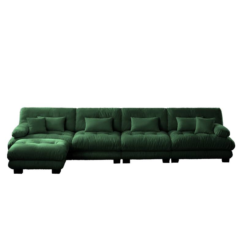 Luxury Chenille Fabric Modular Sectional Sofa Couch with Ottoman - Green+4 Seat+Ottoman