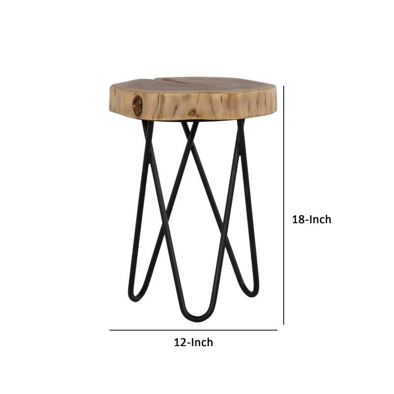 18 Inch Side Table, Wood Tabletop, Hairpin Style Iron Legs, Brown, Black