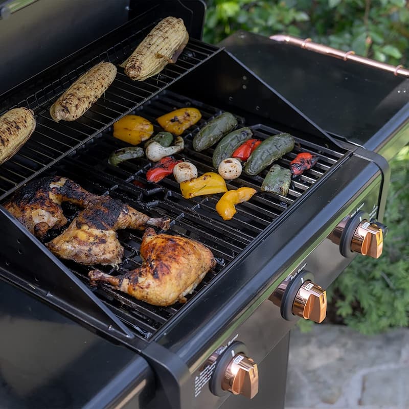 Kenmore 3-Burner Propane Gas Grill with Foldable Side Tables in Black/Copper