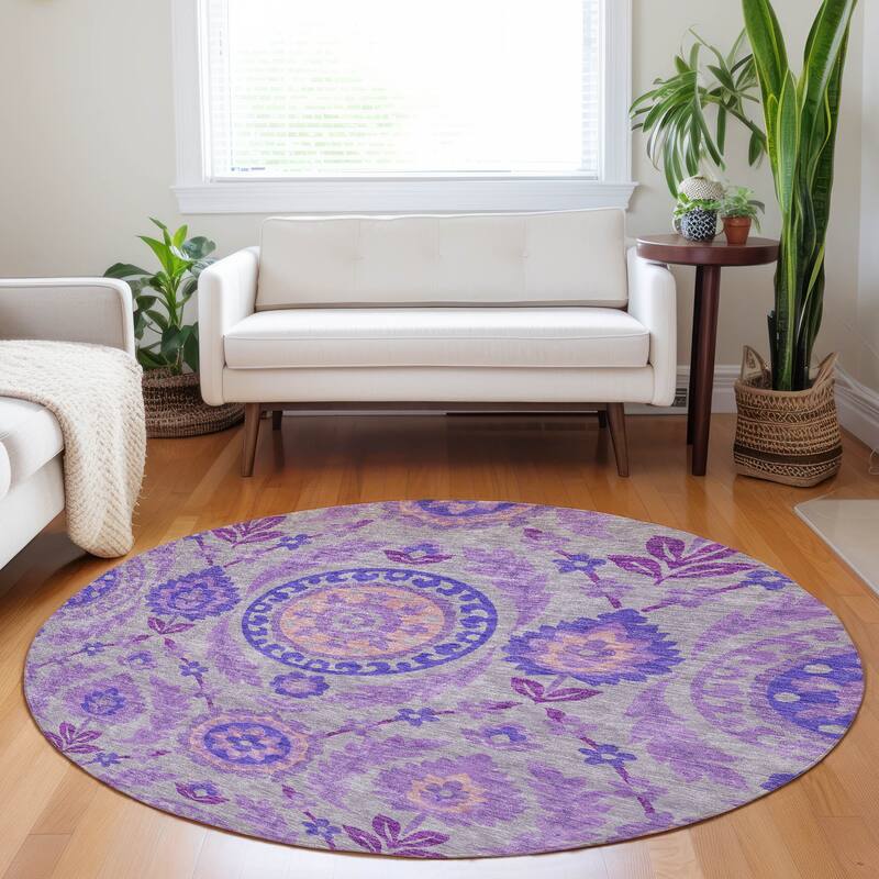 Premium Washable Super Soft Boho Global Mayfield Rug - Lavender - 8' x 8'