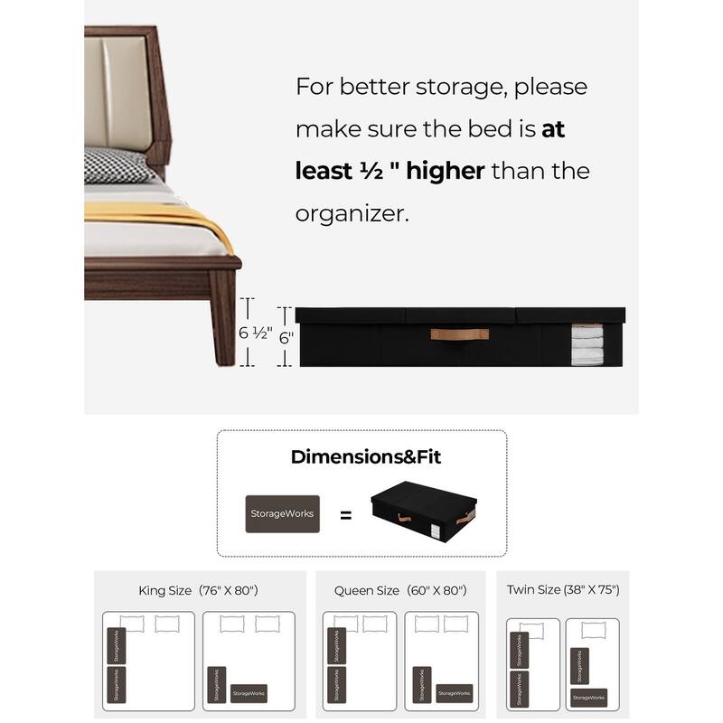 2-Pack Underbed Storage Container with Lid & Handle, Foldable Underbed Organizer for Bedroom - 33"x17"x6"