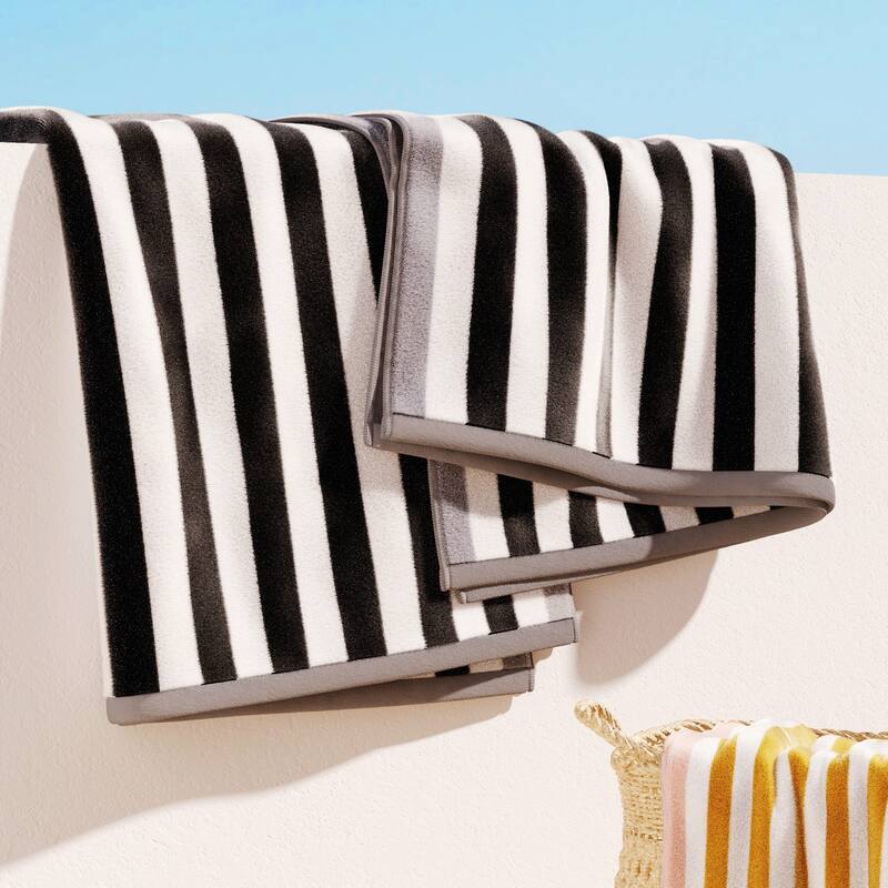 Linery & Co. Oversized Cotton Stripe Beach Towel - Black / Grey - 2 Pack- 35" x 70"