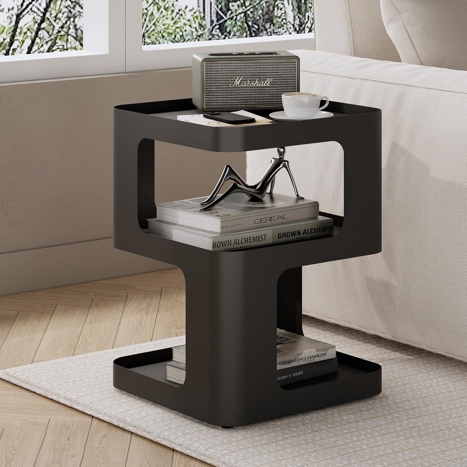 3-Tier Side Table with Storage, No Assembly Needed for Small Spaces
