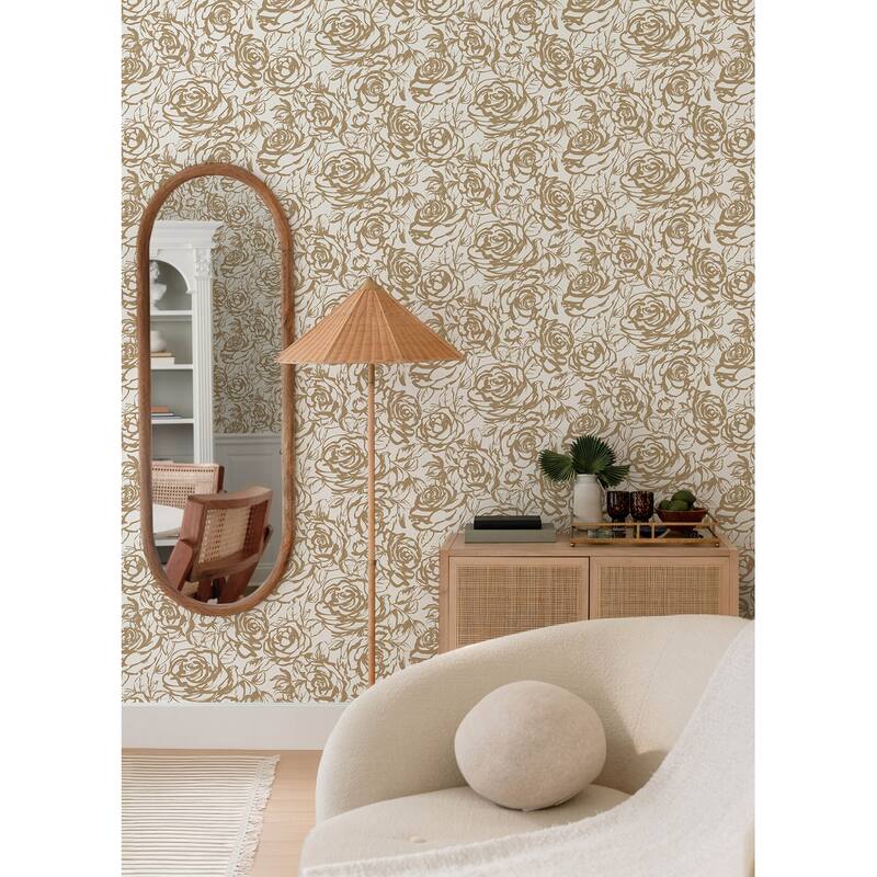 A-Street Prints Nelda Gold Rose Wallpaper