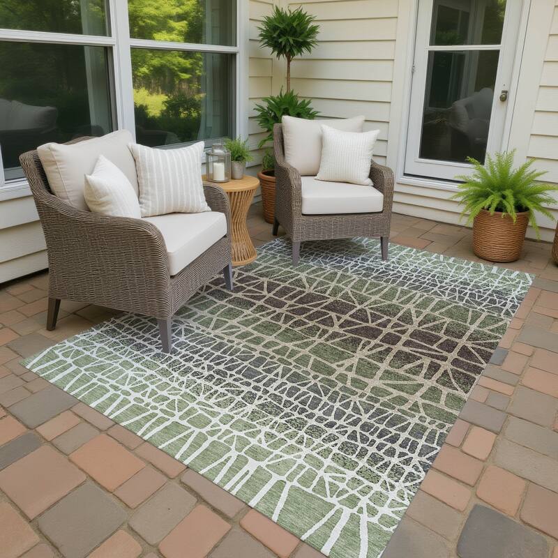 Machine Washable Indoor/ Outdoor Boho Global Chantille Rug - Fern - 8' x 10'