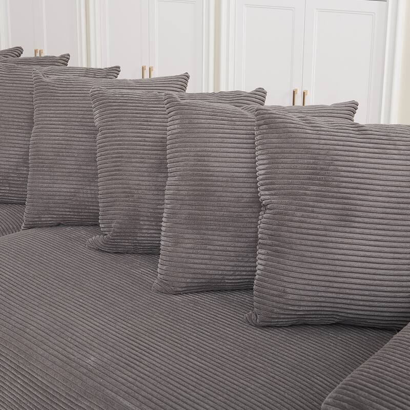 L-shaped Sectional Sofa with Chaise Corduroy Upholstered Couch with Reversible Ottoman, 2 Storage Armrests and 8 Pillows