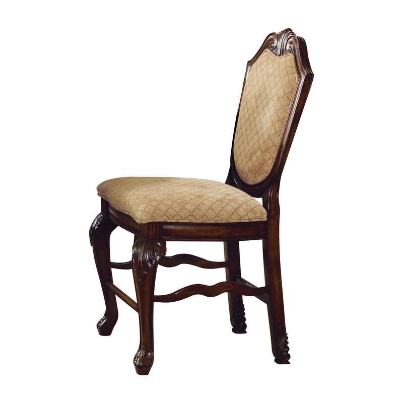 HomeRoots Set of Two 24" Beige and Espresso Fabric and Solid Wood Counter Height Bar Chairs