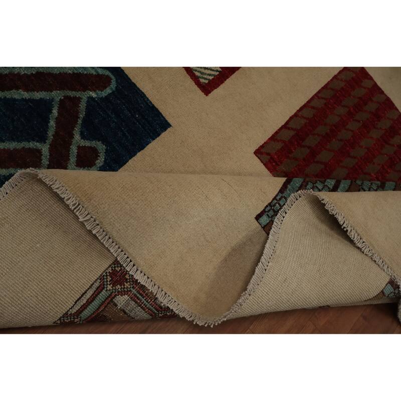 Hand Knotted Oriental 100% Wool Carpet Traditional Geometric Beige & Ivories Peshawar Area Rug - 11' 8'' X 8' 3''