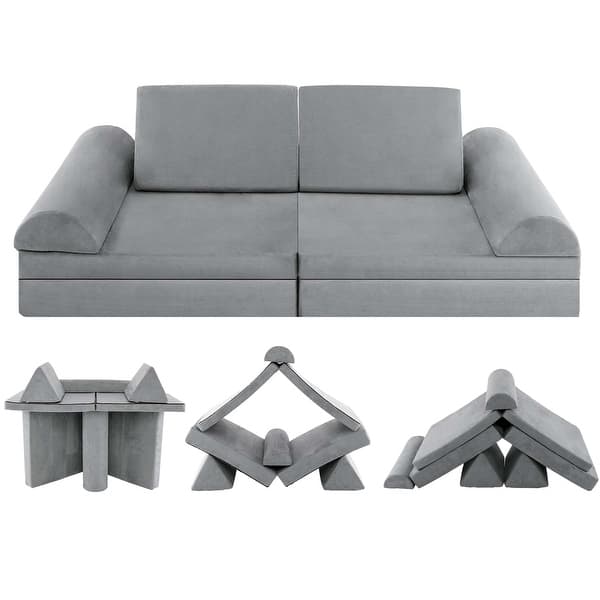 slide 2 of 20, Costway 8 PCS Kids Play Sofa Set Modular Convertible Foam Folding - See Details Grey