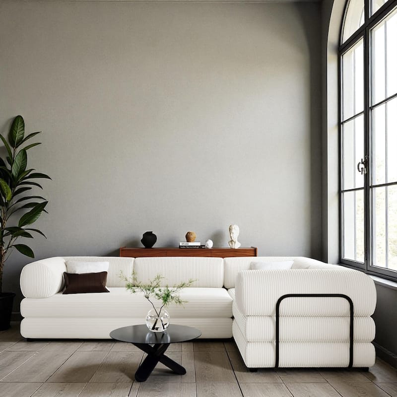 115" L-Shaped Modular Corduroy Sofa Bed with Adjustable Cushions, Modern Sleeper Couch for Living Room & Apartment