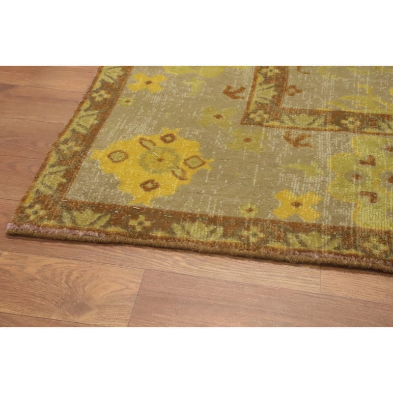 Hand-knotted Transitional Silk Carpet Green Oushak Rug Geometric Oriental Area Rug - 8' 0'' X 4' 11''