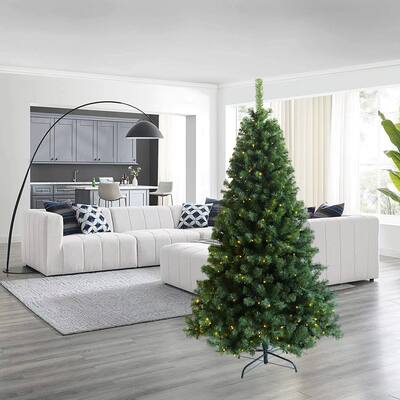 6ft Artificial Christmas Tree, Pre-Lit with 300 LED Lights, Hinged PVC Branches, and Sturdy Metal Base
