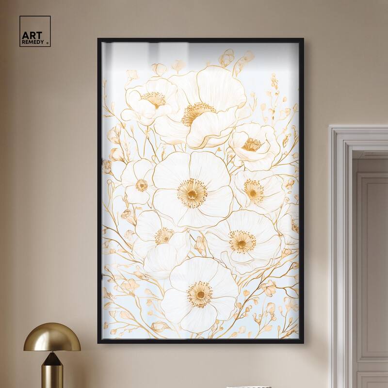 White and Gold Poppies II Shadowbox by Art Remedy