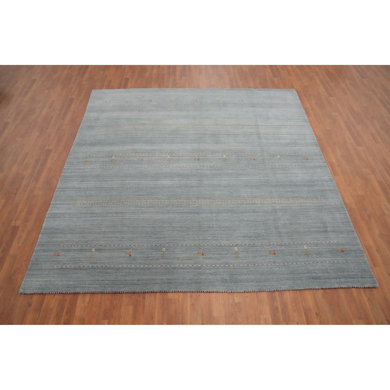 Hand Knotted Oriental 100% Wool Carpet Tribal Animal Pictorial Greys & Charcoal Gabbeh Area Rug - 9' 1'' X 9' 1''