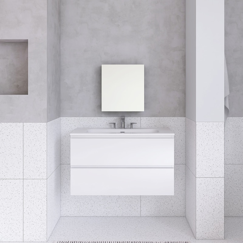 Floating Integrated Bathroom Vanity with Ceramic Sink, Three Faucet Holes
