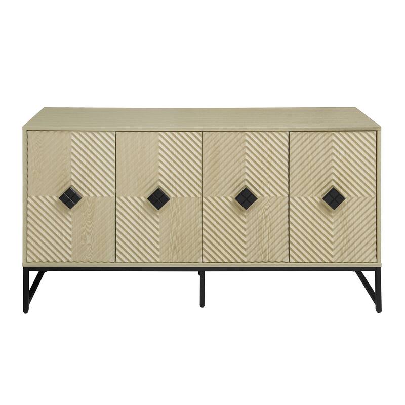 4 Door Sideboard Cabinet with Carved, Kitchen Buffet Cabinet with Storage, Coffee Bar Cabinet with Adjustable Shelf