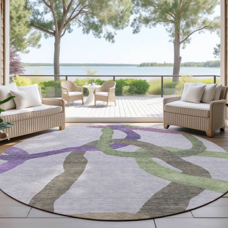 Machine Washable Indoor/ Outdoor Abstract Links Chantille Rug - Lavender - 8' x 8'