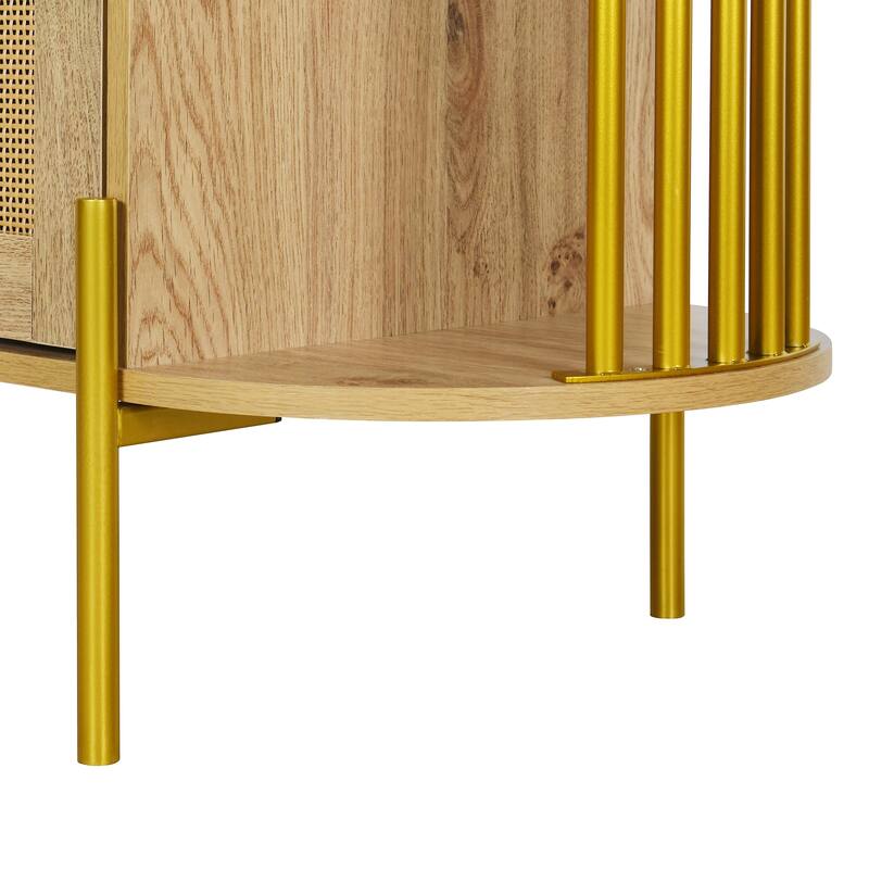 Curved Sideboard Rattan Buffet Storage Cabinet Side Cabinet, Natural