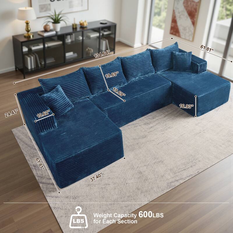 OVIOS 3 Piece Plush Sectional Non-Assembly Indoor Sofa