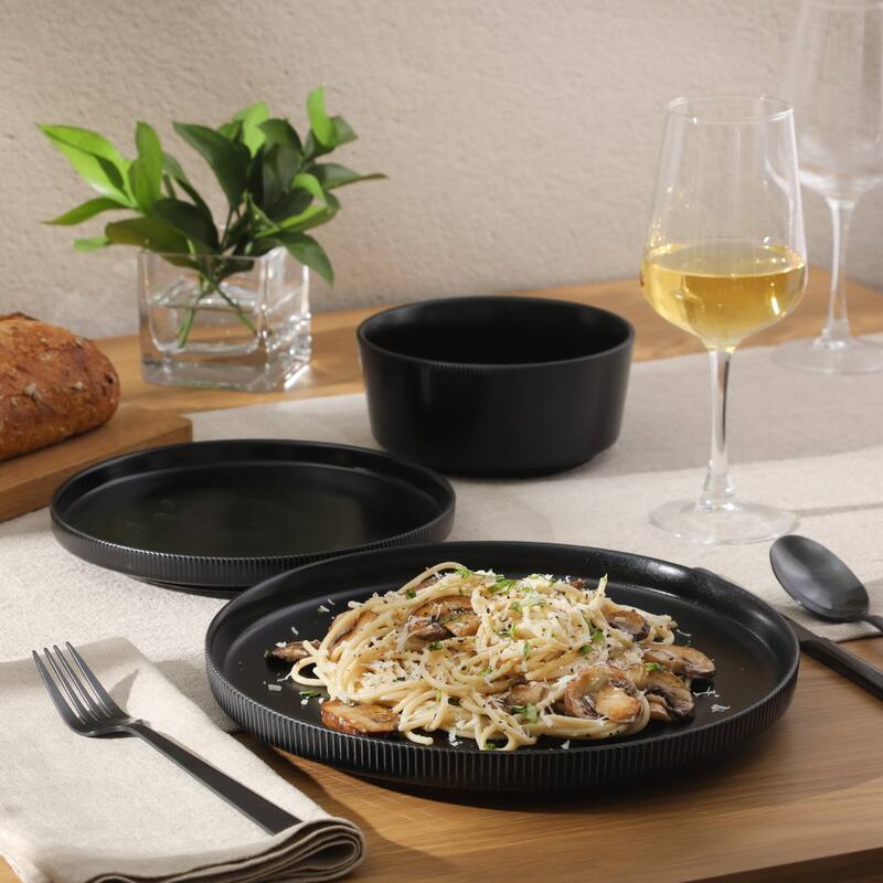 Gibson Home Dempsey Road 12-Piece Durable Modern Embossed Stoneware Dinnerware Set - Service for 4